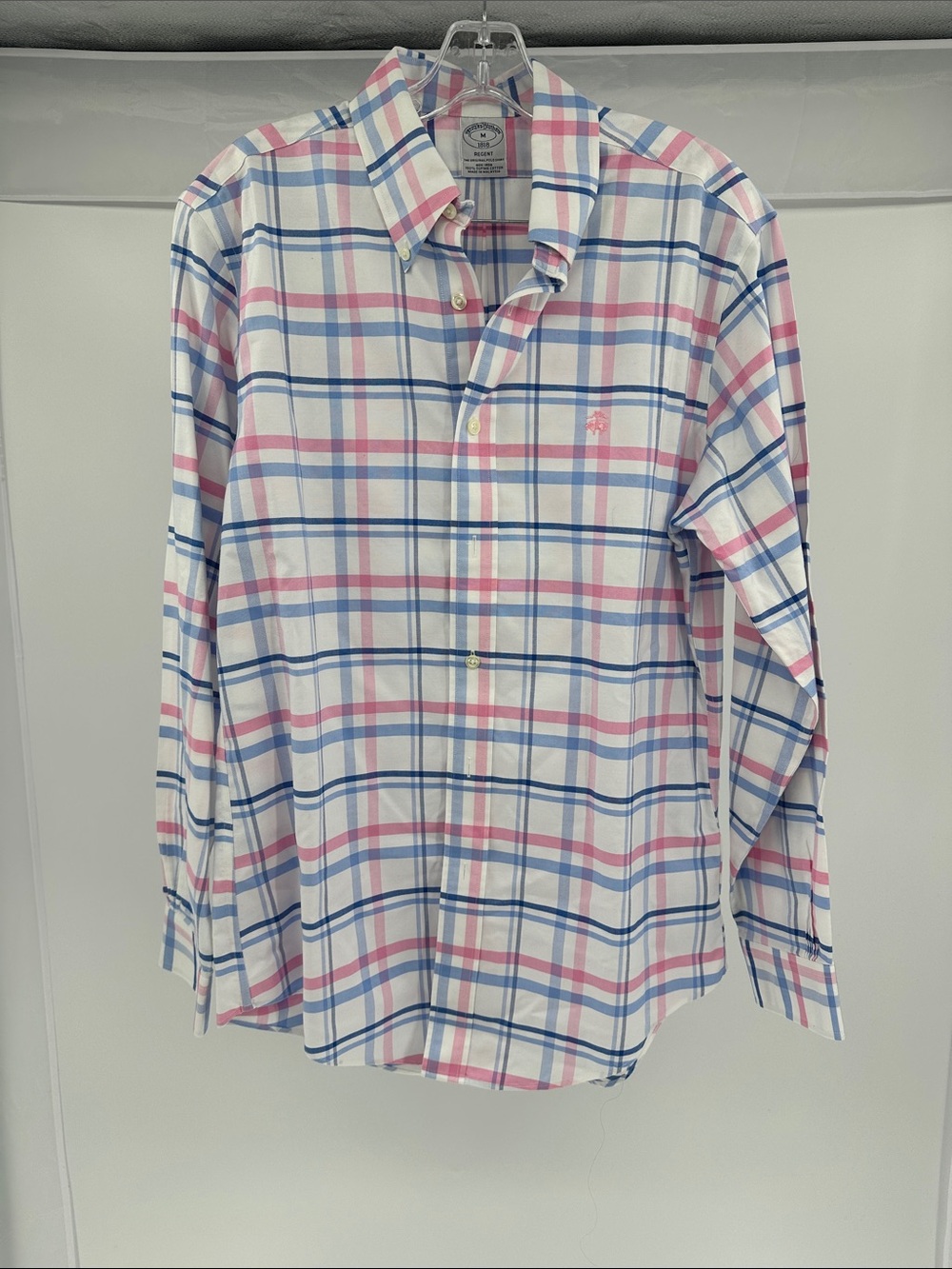 Brooks Brothers White Pink and Blue Plaid Button-Down Shirt